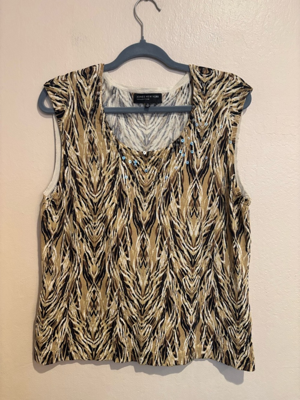 Jones New York Golden and Black Swirly Rayon Blend Dressy Tank Top w/ Sequins